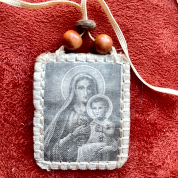 Artisan Beaded VINTAGE SCAPULAR Ribbon NECKLACE - Picture 3 of 6